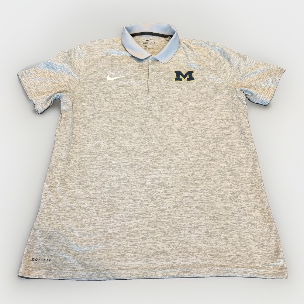 Nike Polo Shirt Mens L Grey Michigan Wolverines Dri-FIT BV6556-043 Heathered